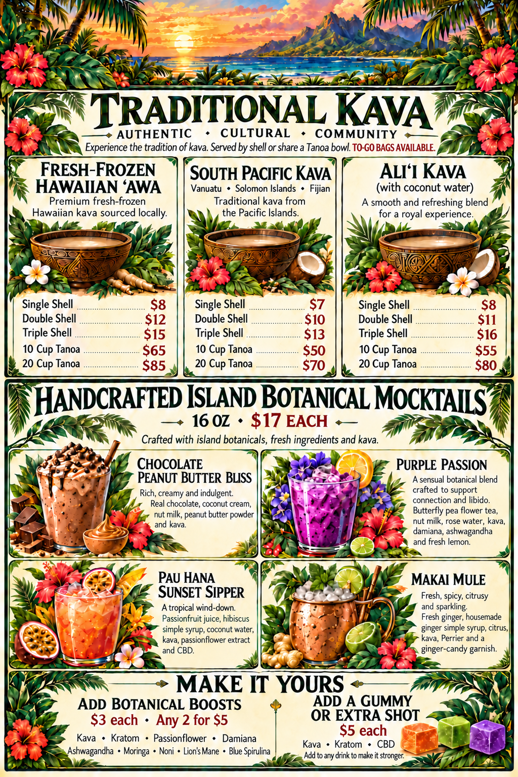 Awa Kava Lounge Traditional Kava and Handcrafted Island Botanical Mocktails menu